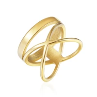 2021 fashion simple titanium steel gold color geometry x shape line women tail ring cocktail party ring jewelry