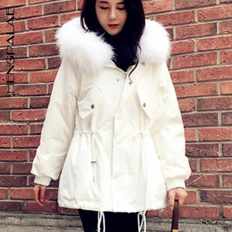 SHENGPALAE 2020 Новая модная зимняя куртка с капюшоном и меховым воротником на завязках