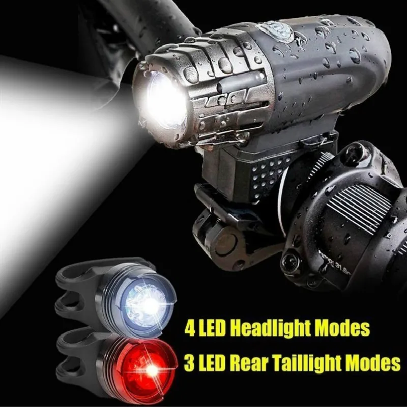 

Светильник велосипедная передняя с 2 задними фонарями, 300 лм, зарядка через USB