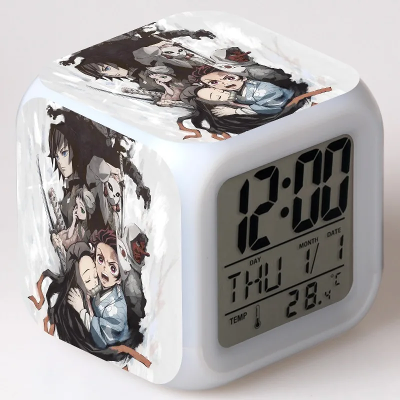 

Demon Slayer Cosplay Colorful Can Emit Light Alarm Clock Kamado Nezuko Clock Anime Adult Student COS Home Decorations Christmas