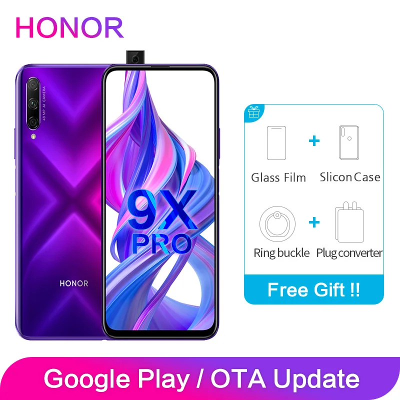Honor 9X Pro Global rom Поддержка Google смартфон 8 Гб 256 ГБ 6,59 дюймов полный экран 8MP 3 камеры GPU Kirin 810 Восьмиядерный телефон