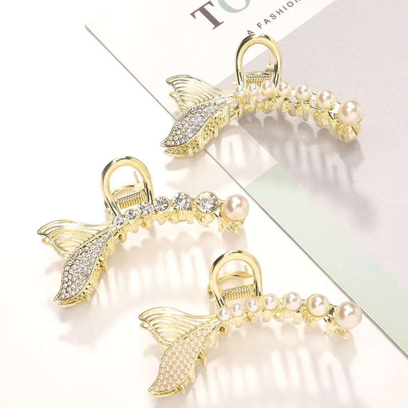 

2021 New Women Elegant Gold Fish Tails Geometric Metal Hair Claw Vintage Hair Clips Headband Hairpin Fashion Hair Accessories