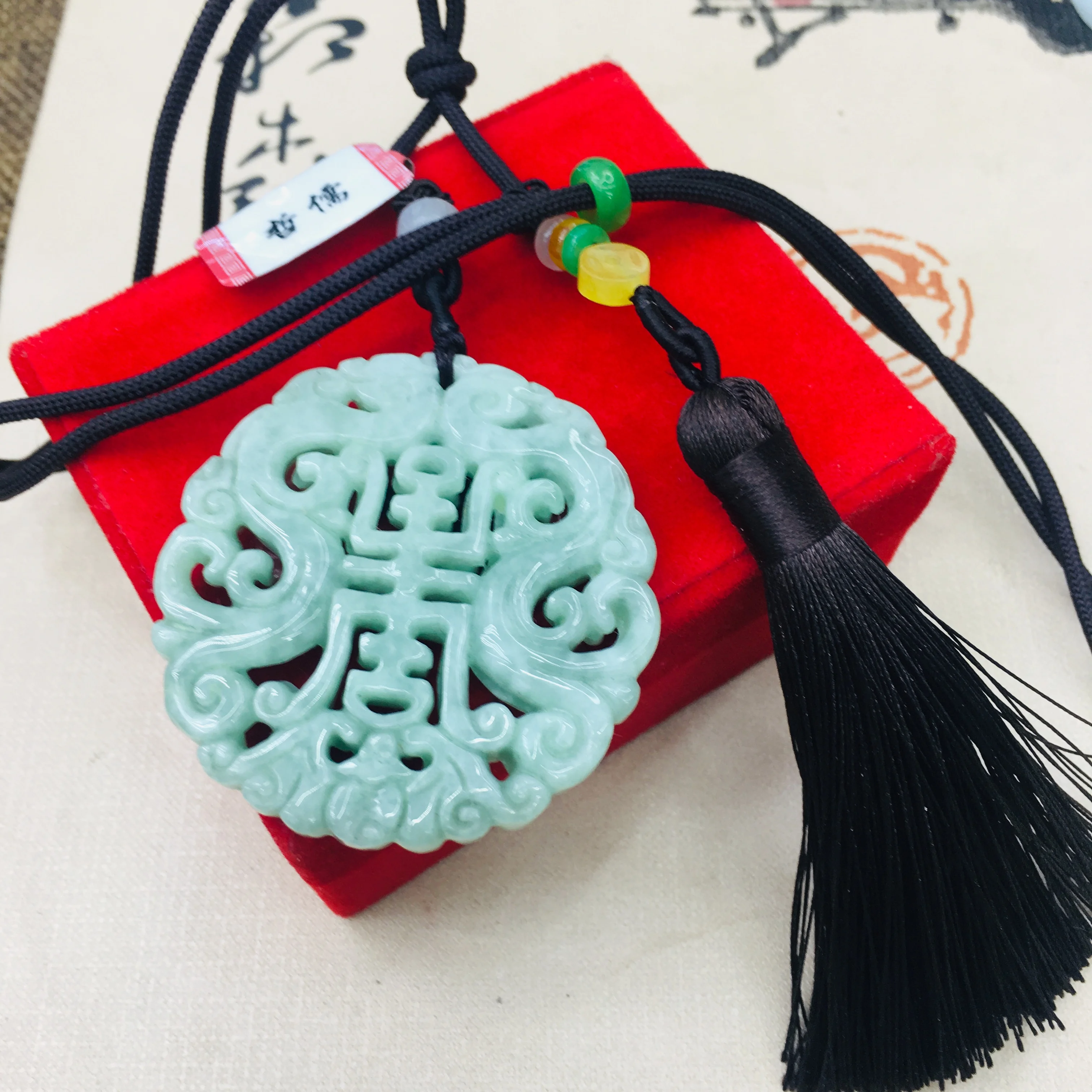 Натуральный бирманский Изумрудный нефрит резьба круглая фигурная подвеска с