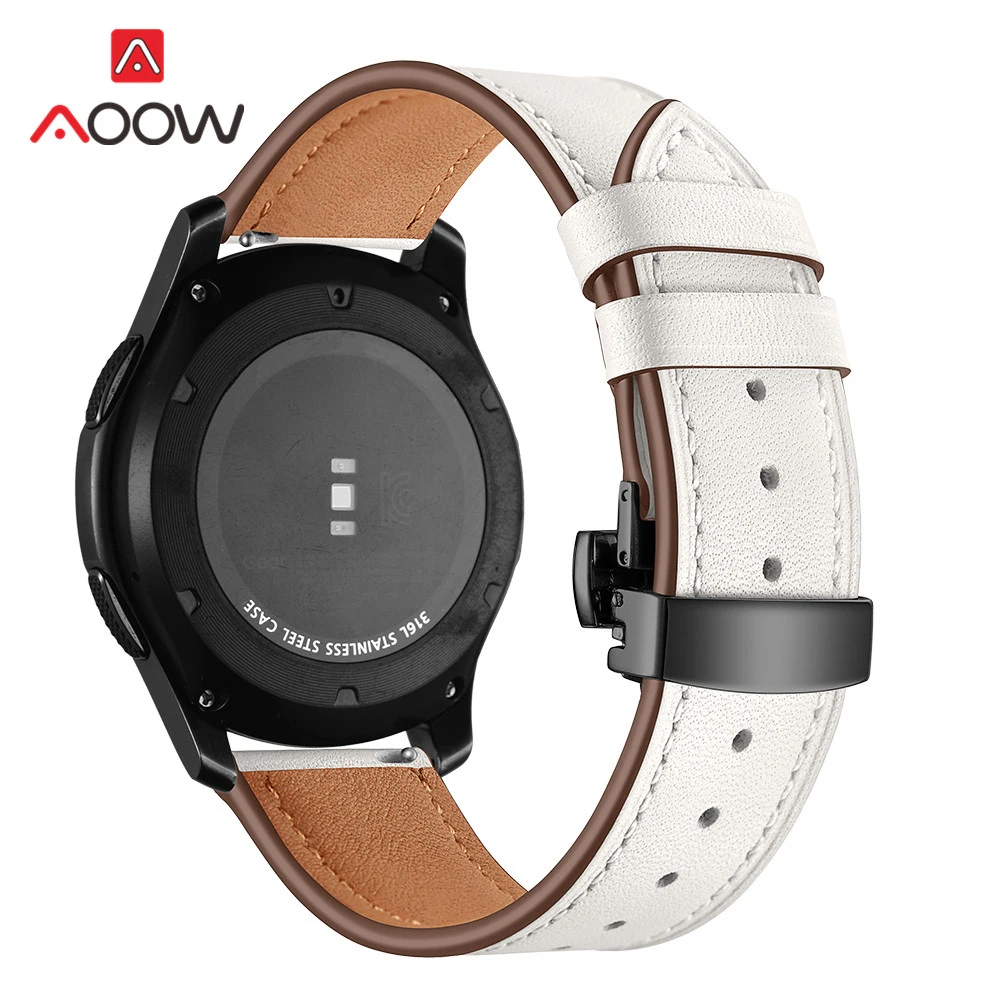 20 мм 22 мм ремешок из натуральной кожи для samsung Galaxy Watch Active 42 мм 46 мм Бабочка Пряжка браслет ремешок аксессуары