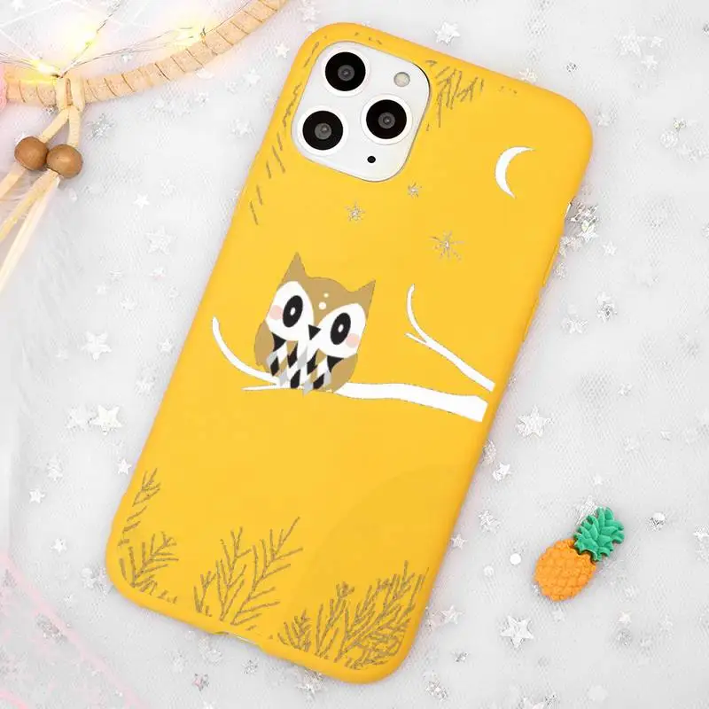 

Cute Owl Hearts Lover Christmas Phone Case Candy Color Yellow for iPhone 11 12 pro XS MAX 8 7 6 6S Plus X 5S SE 2020 XR