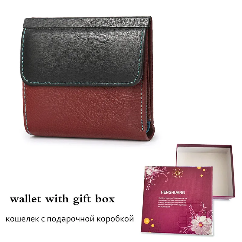 black-wine red-Box HH Мини Женский кошелек из натуральной кожи, маленький роскошный женский кошелек из коровьей кожи, тонкий ID держатель для карт, женские кошельки, сумка для денег - Цвет: black-wine red-Box