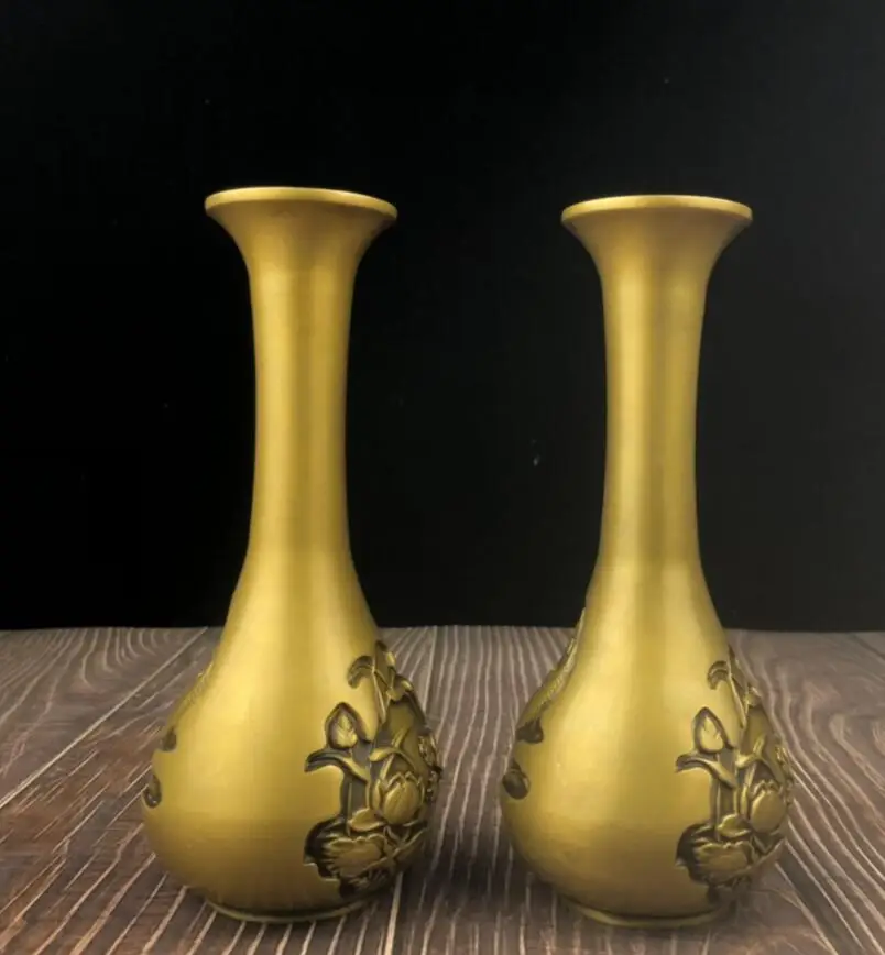 Archaize Brass Carp Lotus Pattern Vase Statue Home Sitting Room Desktop Decoration Crafts Statue A Pair images - 6