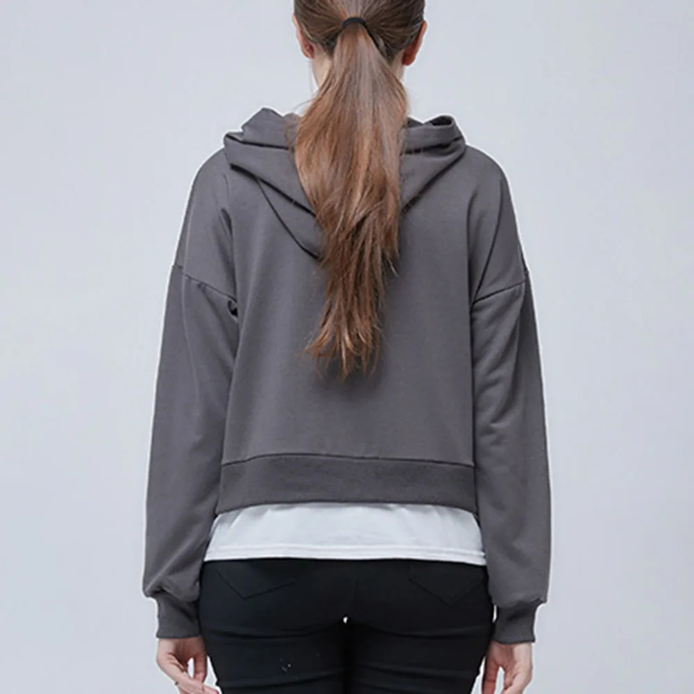 

Western Style Hoodie Spring Autumn Fashion Loose Casual Simple Splicing Fake Two Hooded Letter Long Sleeve 2021