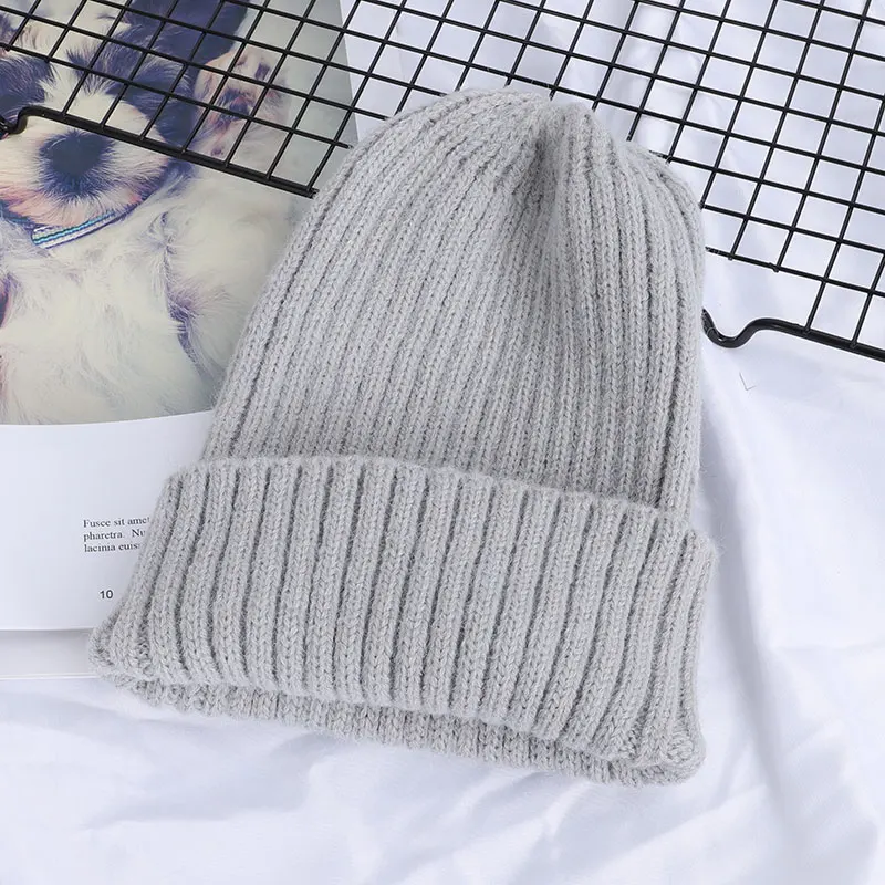 Light Grey Стойкий цвет для женщин, вязаная шапка, шерстяная шапка, осенняя и зимняя теплая хлопковая шапка, Уличная Повседневная Женская забавная шляпа в горошек - Цвет: Light Grey