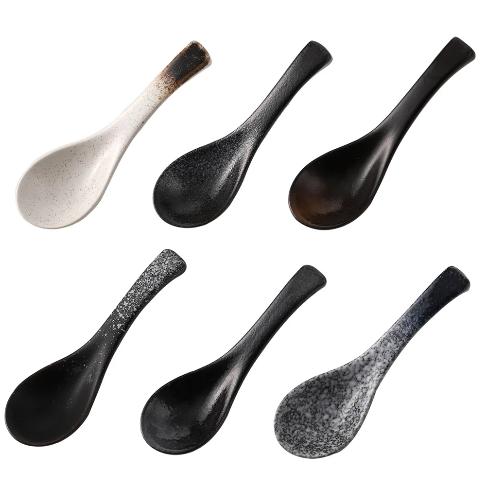 

6Pcs Ceramic Non-skid Spoon Practical Home Soup Spoon Simple Rice Eating Spoon