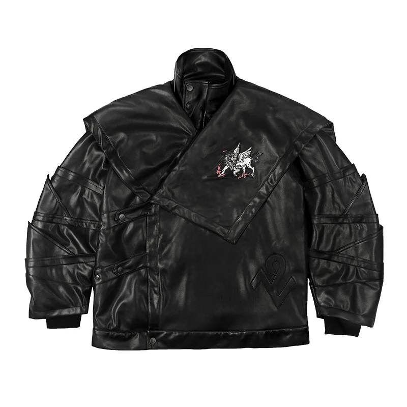 Wookong 2019 осень/зима новый в унисекс куртка кожаная tide beast Baize вышивка Перезагрузка