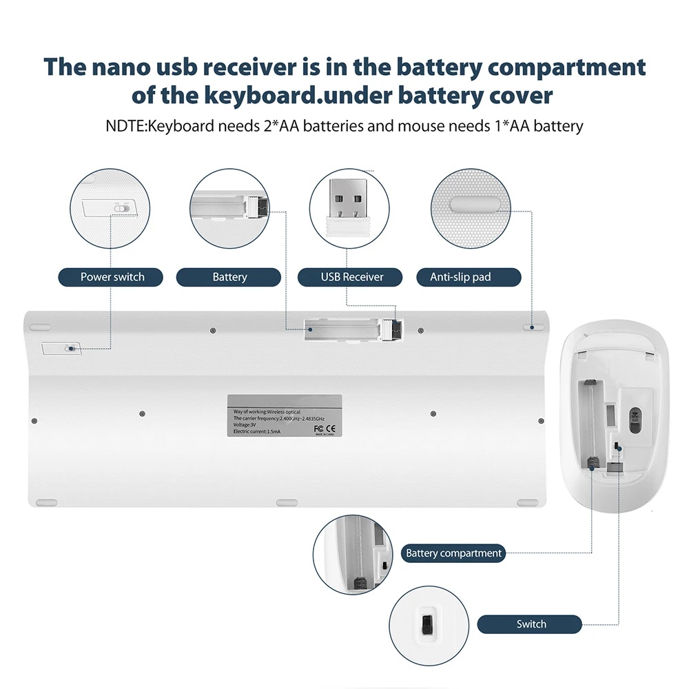 SeenDa оптическая беспроводная клавиатура и расческа для мыши бесшумный щелчок