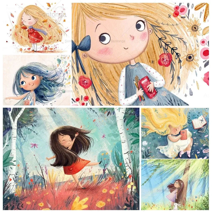 

Colored Drawing Little Girls 5D Diy Full Square and Round Diamond Painting Embroidery Cross Stitch Kit Wall Art Club Home Decor
