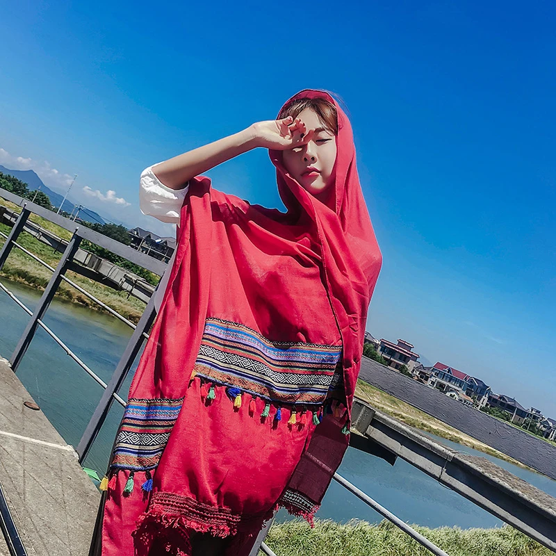 

Spring summer new arrival casual elegant high quality tassel scarf fashion comfortable vintage national style solid scarf