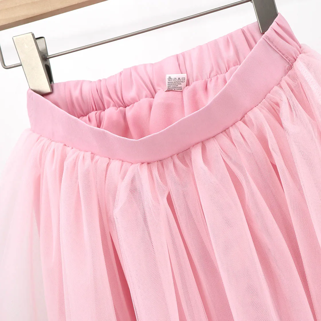 Женская фатиновая юбка на заказ длинная розовая макси с эластичной высокой