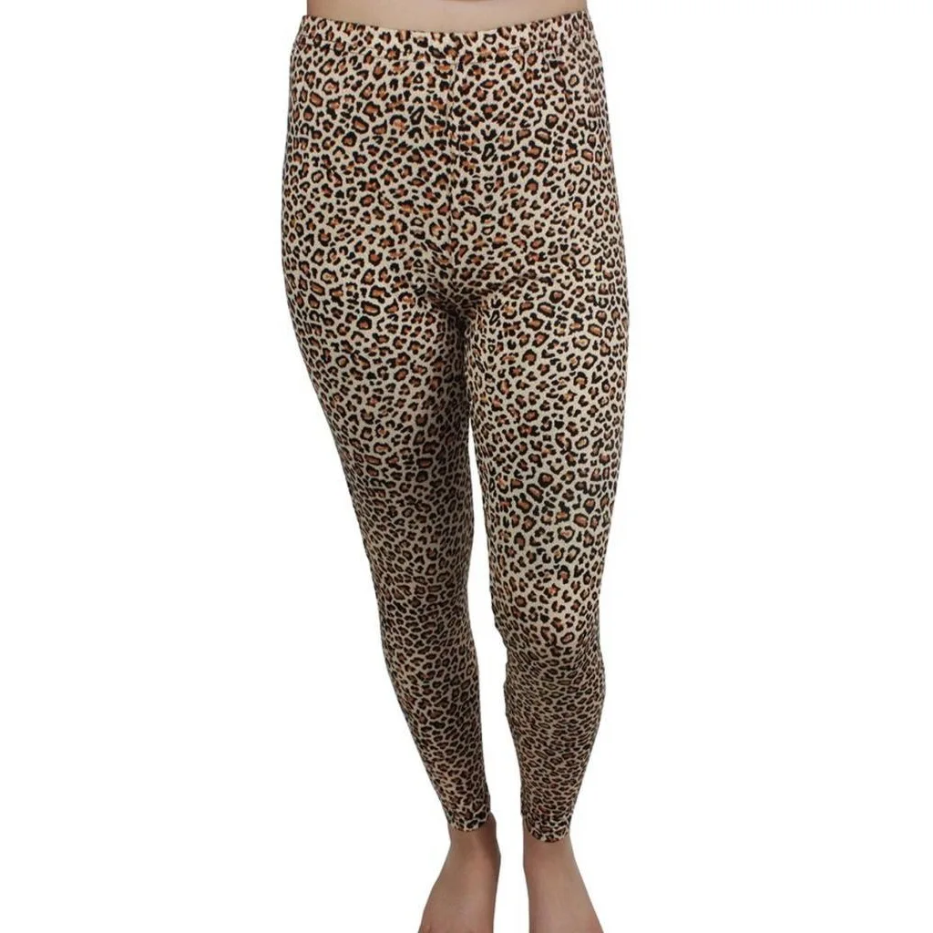 Quota Women Leopard Pattern Long Lady Combed Cotton Leggings Pants