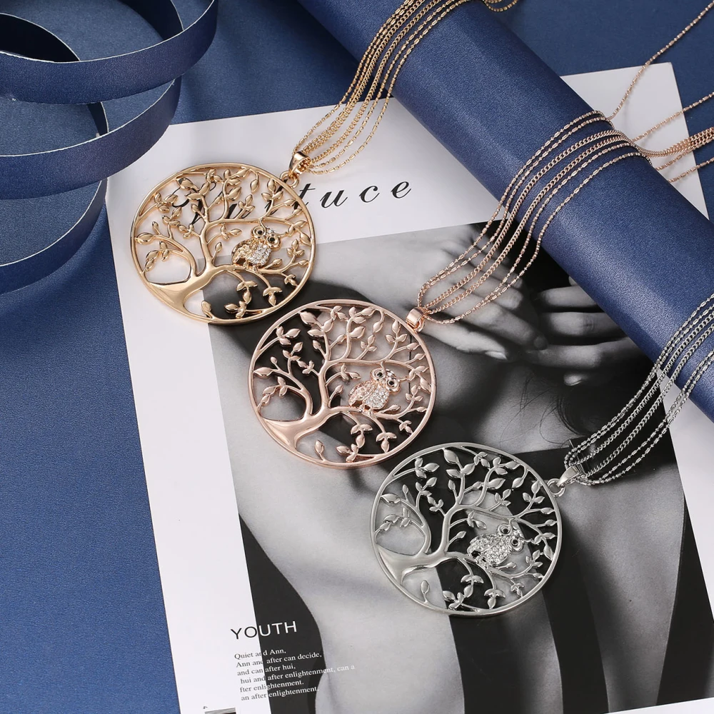 Цепочка с подвеской в виде совы Женская длинная Многослойная цепь золотистого и