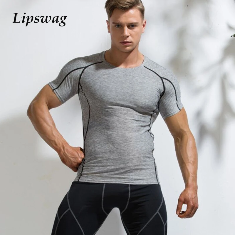 

Summer Short Sleeve Casual Slim Tops Men Sportswear Quick Drying Breathable T Shirt 2021 Fashion O-Neck Elastic Skinny Tee Shirt