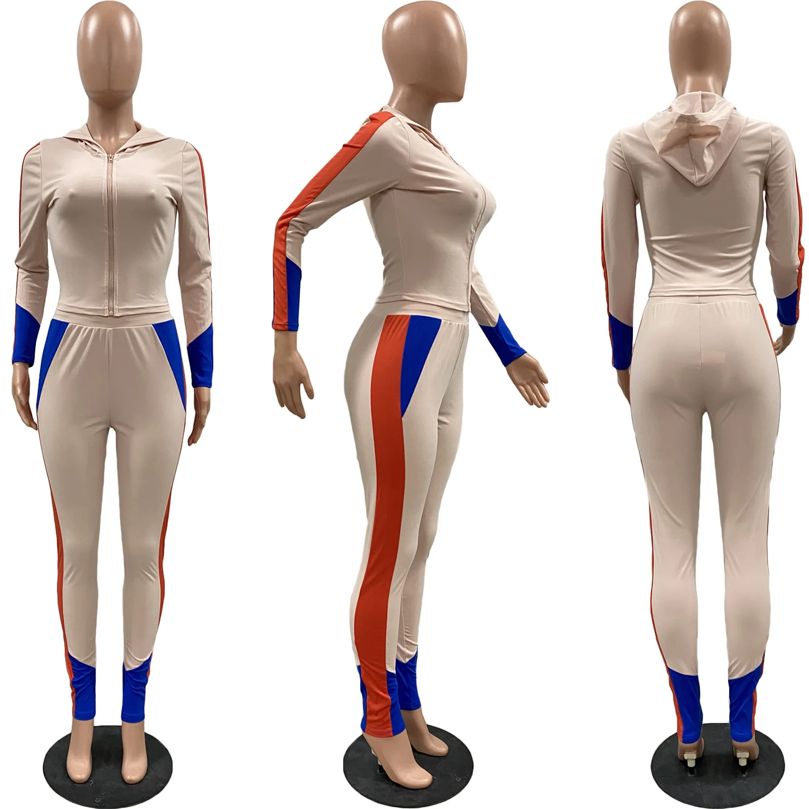 

HAOOHU 2021 new spring women's sets tracksuits sportwear fitness fashion patchwork sexy elegant long sleeve hooded tight pants