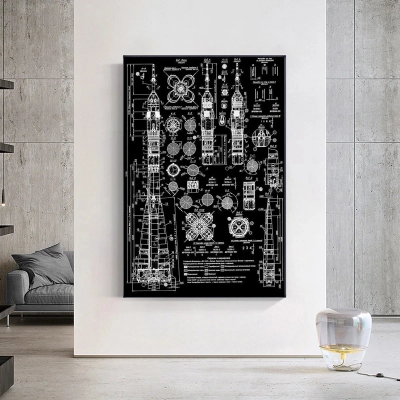 Soyuz плакат на холсте с черно-белыми плакатами и принтом ракеты Настенная картина