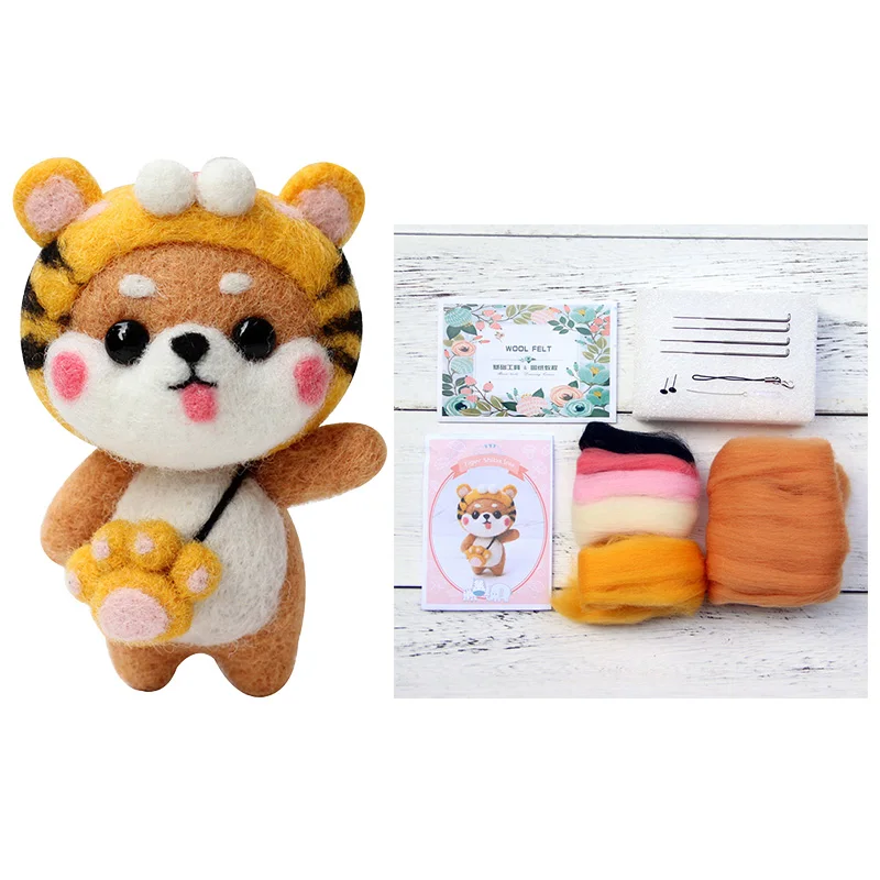 Tiger Shiba Inu LMDZ 1 шт. несколько Подвески с изображениями животных мультфильм набор шерстяной вышитый набор Шерсть Войлок игла для валяния брелок вышивка своими руками - Цвет: Tiger Shiba Inu