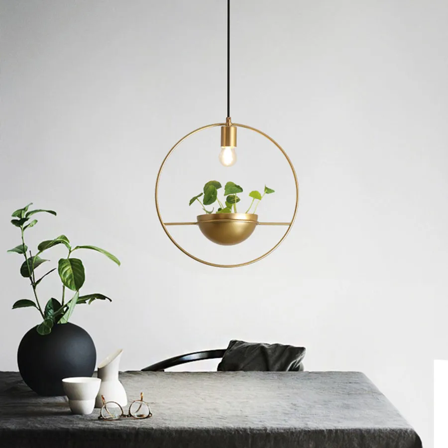 

Modern DIY LED Pendant Lights Nordic Golden Ring Plant Hanging Lamp For Dining Room Study Bedroom Bedside Lighting Fixtures