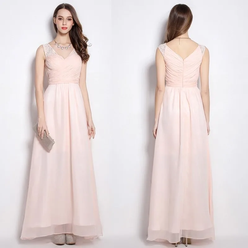 

Elegant Lace Pleated Bridesmaid Dresses V-neck Chiffon Sleeveless Bridesmaid Dresses Wedding Guest Dress Vestido Largo Sirena