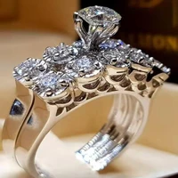 classical trendy 2pcs lovers ring clear crystal silver color for women party anniversary jewelry gift