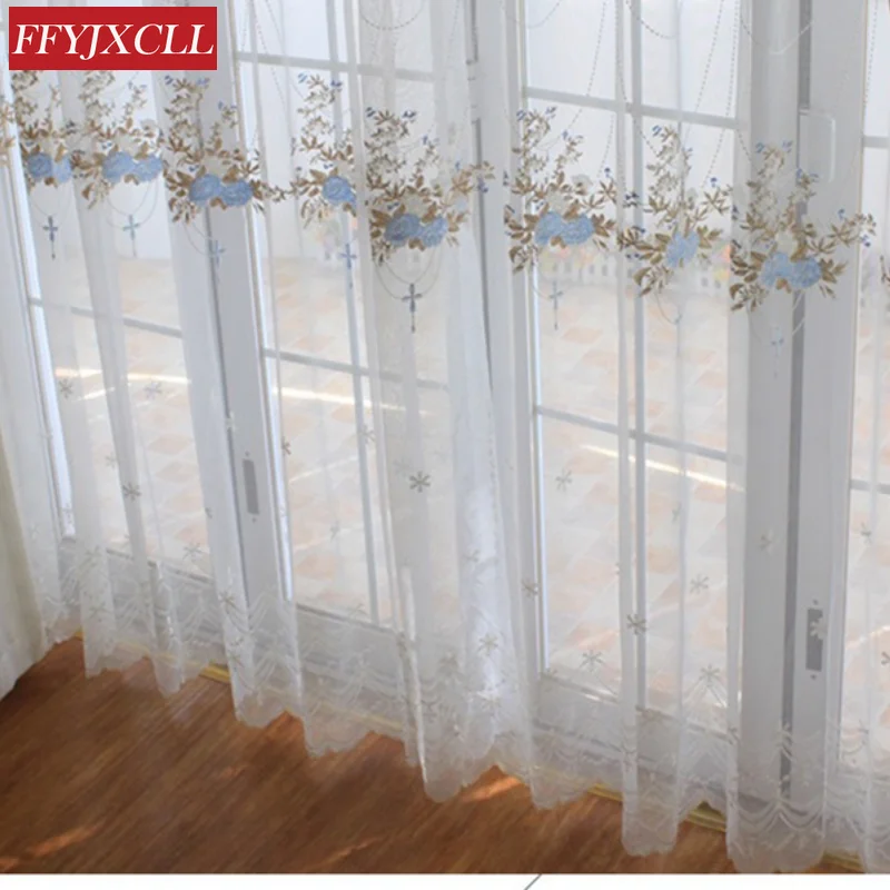 Роскошные кружевные голубые вышитые шторы для гостиной розово-фиолетовые