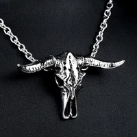 gothic bull head skull pendant necklace punk hip hop animal skull stainless steel men biker necklace pendant jewelry gift