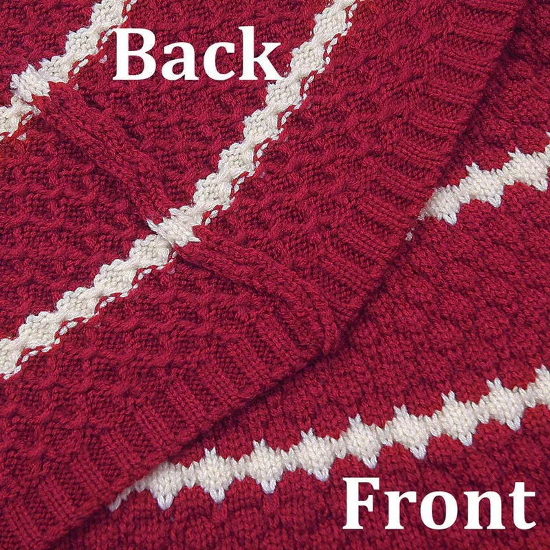 

Christmas Tree Skirt, 48 Inches Knitted Rustic Stripe Thick Heavy Yarn Knit Xmas Holiday Decoration,Red