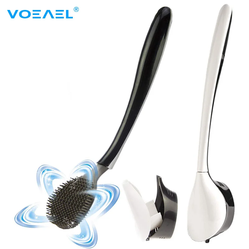 Wall-Mount Silicone Head Toilet Brush Floor-Standing Household Bathroom Cleaning Tools WC Accessories with Quick Drying Holder