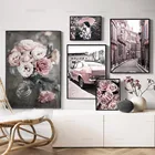 Картина на холсте, розовые скандинавские постеры и принты на стенах, архитектурное украшение для дома, настенные картины, подходящие для различных нерамок