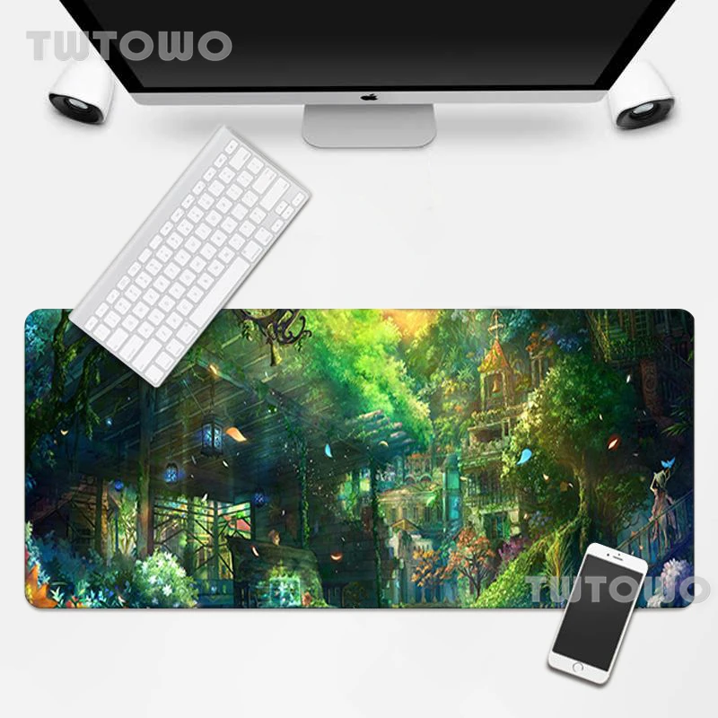 Большой коврик для мыши Fantasty с изображением пейзажа и деревьев игровой мягкий