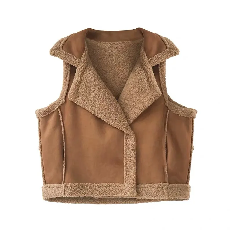 

Lambs Wool Vest Autumn Winter Women Patchwork Loose Sleeveless Vest Faux Suede Vest Coat
