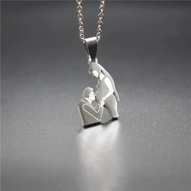 Милые женские ожерелья из нержавеющей стали для беременных папа поцелуй мама и