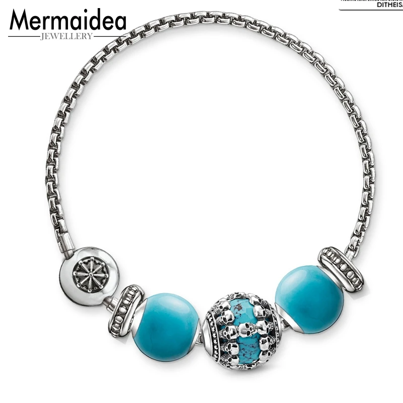 Браслеты цепочки с синими черепами Карма посеребренной цепочкой 2020 модные