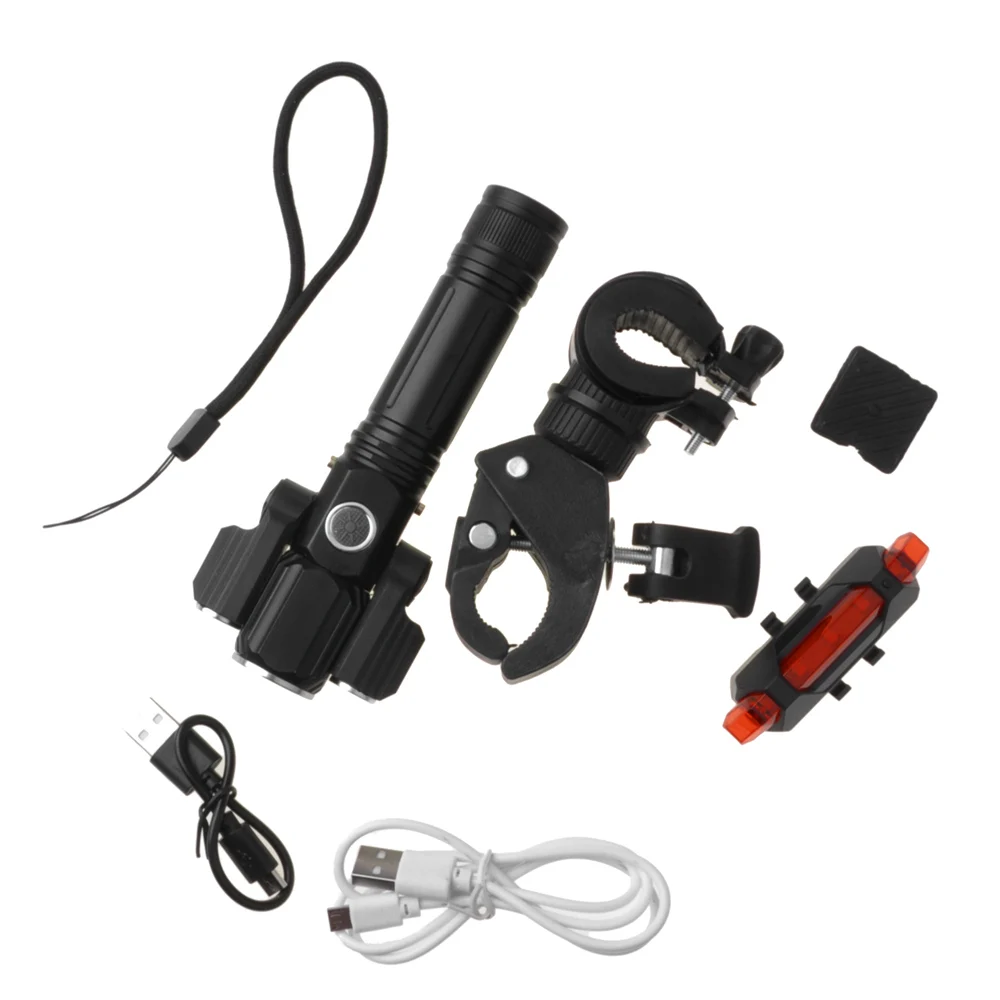 

Bicycle Bike Tri-head Front Headlight Rear Tail Light Set For Outdoor Cycling USB Rechargeable LED Flashlight Torch light Kit
