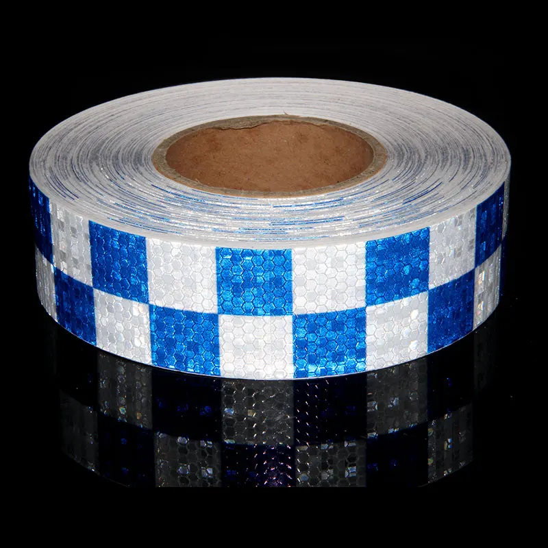 

5cm*50m Reflective Hazard Decals checkered reflective tapes Caution Warning Tapes Blue White Square Types Self-adhesive stickers