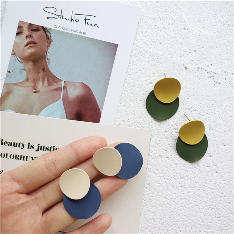 Мода Скраб Геометрическая круглая цвет сшивание корейские серьги-шпильки