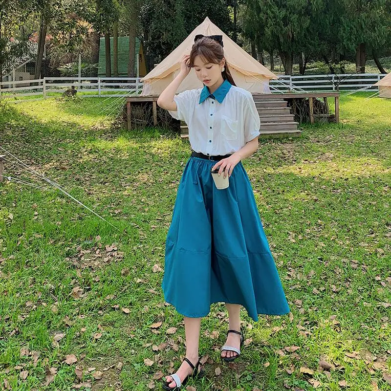 

2021 New Summer Shirt Dress Evening Female Vintage Dress Party Oversize Short Sleeve Beach Women Dresses Robe Vestido Prom