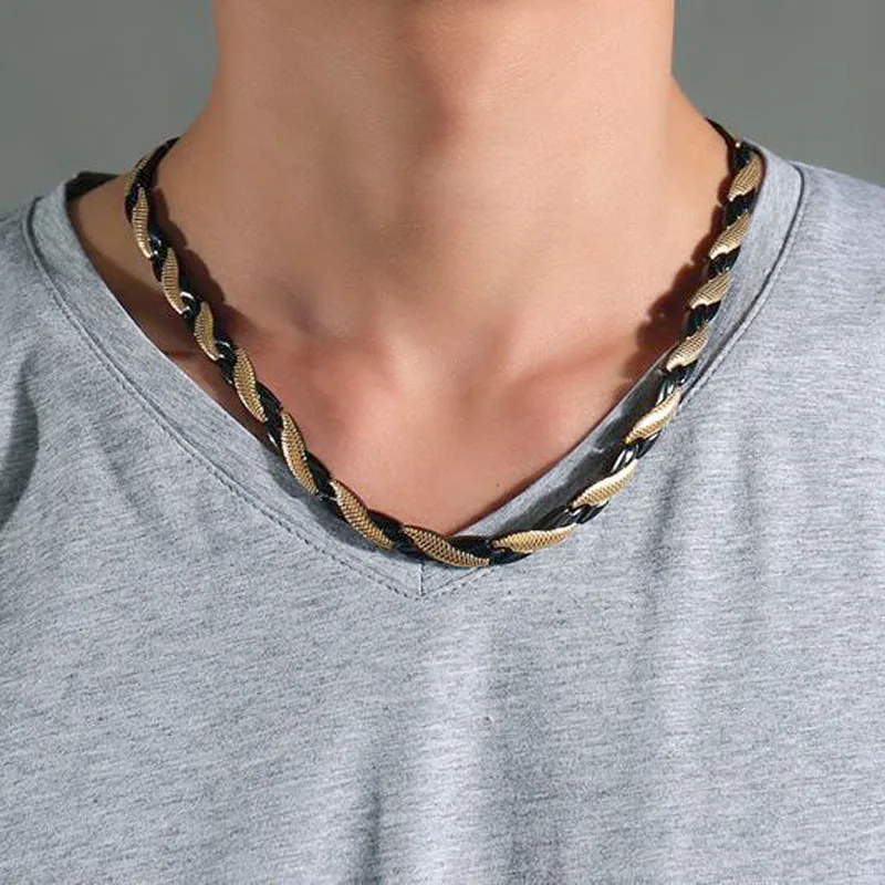 Health Energy Cross Stainless Steel Magnetic Necklace Men Gold-color Chain Link Necklaces for Women Jewelry | Украшения и