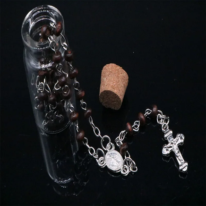 Colar de rosário dos desejos com pingente de cruz, 48 peças/4mm, religioso, católico, joia, presente