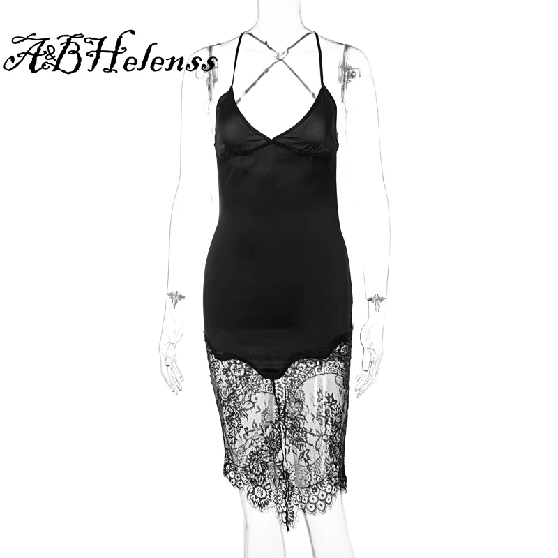 

A&BHelenss 2021 Summer Women Fashion Streetwear Outfits Party Elegant Clothing Sleeveless Lace Patchwork V-Neck Sexy Slip Dress