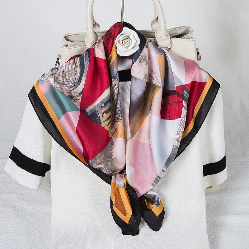 

2021 Design Silk Square Neck Scarf Women Shawl Wrap Foulard Neckerchief Bandana Printed Female Hairband Spring Scarves