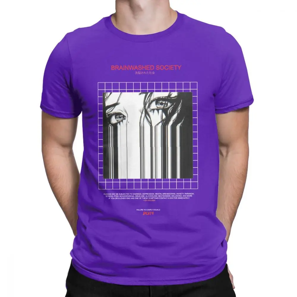 Brainwash society Harajuku футболка Мужская Аниме Vaporwave Япония гранж Sad хлопковая футболка футболки с коротким рукавом размера плюс Топы - Цвет: Фиолетовый