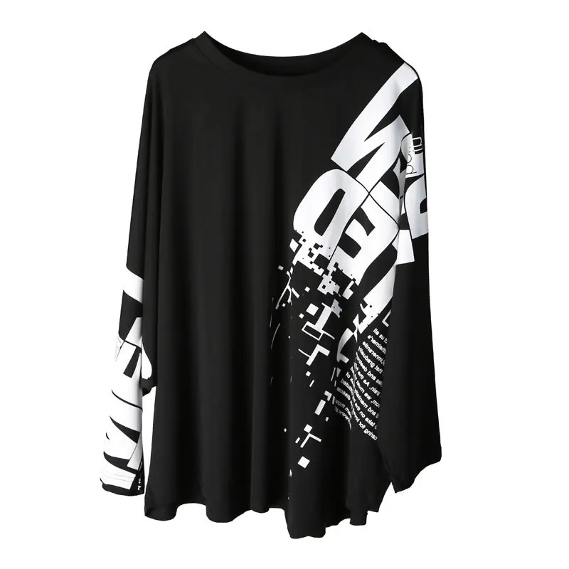 

XITAO Letter Patchwork Casual T Shirt Women Tide Fashion Style O Neck Collar Long Batwing Sleeve Pullover Personality GCC4335