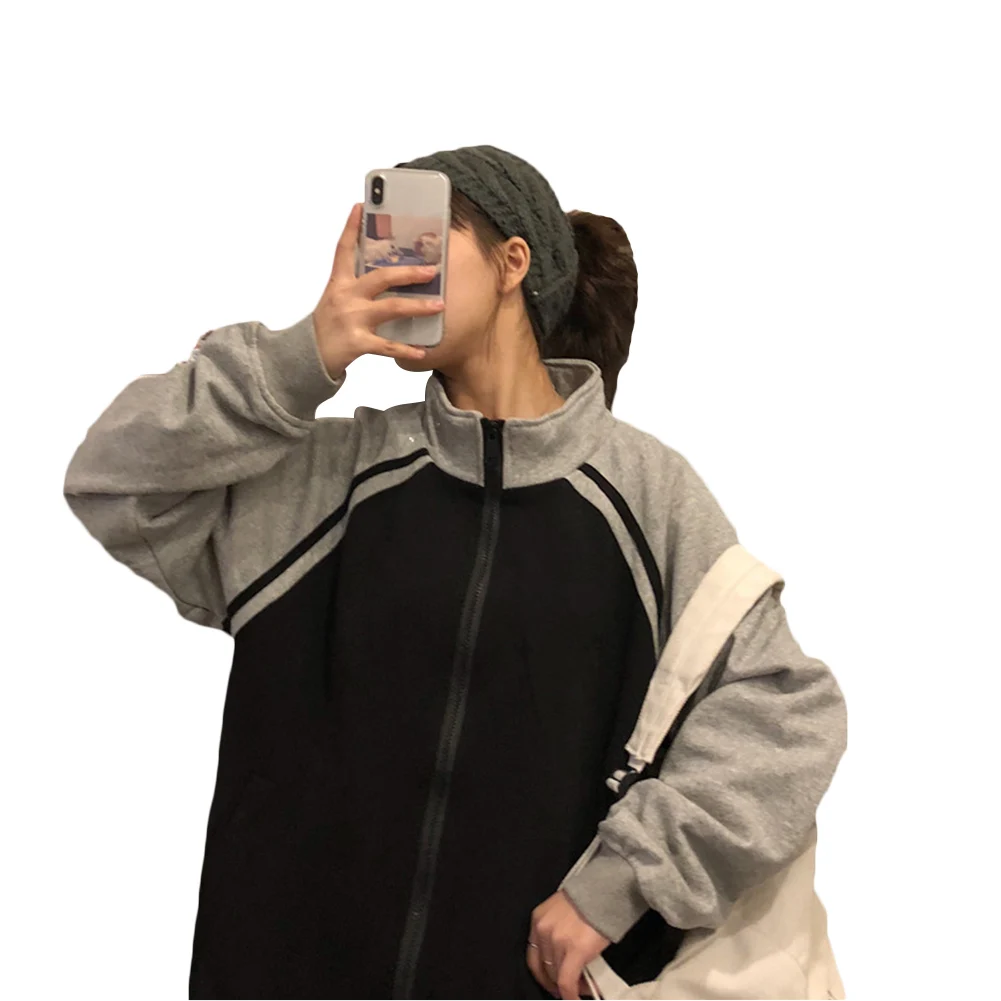 

New Women's Long Sleeve Baseball Jackets Pockets Cardigan Zipper Casual Patchwork Warm Stretchy Jacket Coat Outerwear Autumn