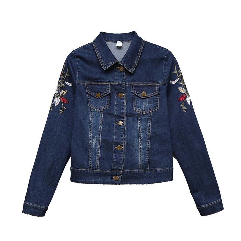 Большие размеры Denim Женская джинсовая куртка 2019 новые тонкие куртки с вышивкой