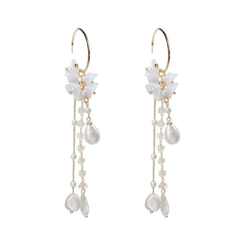 

The new fashion retro baroque pearl long temperament super fairy tassel S925 silver needle personality earrings